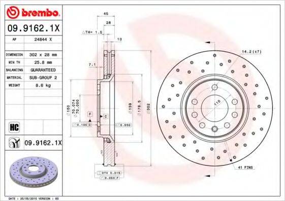 BREMBO 0991621X гальмівний диск