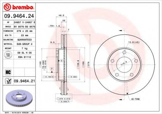 BREMBO 09946424 гальмівний диск