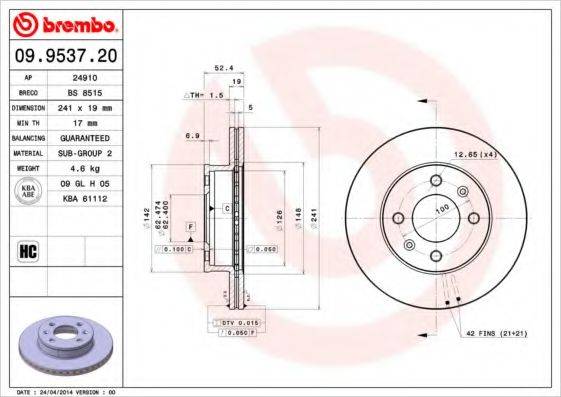 BREMBO 09953720 гальмівний диск