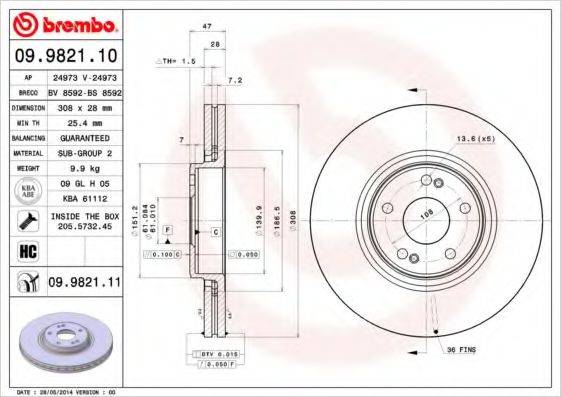 BREMBO 09982110 гальмівний диск