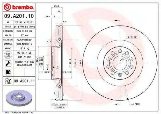 BREMBO 09A20111 гальмівний диск