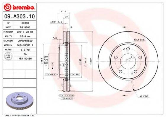 BREMBO 09A30310 гальмівний диск