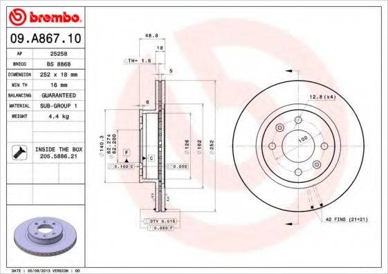 BREMBO 09A86710 гальмівний диск