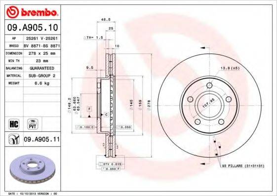 BREMBO 09A90510 гальмівний диск