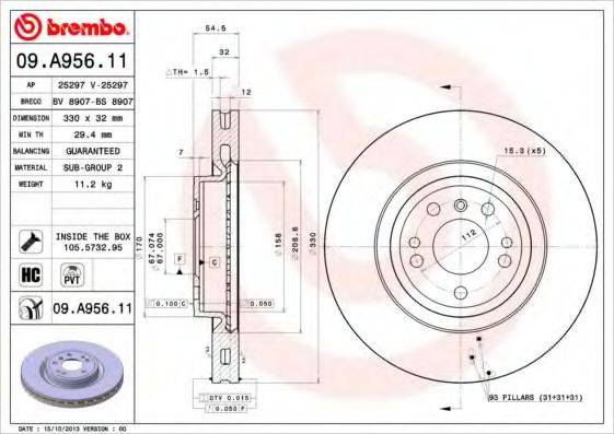 BREMBO 09A95611 гальмівний диск