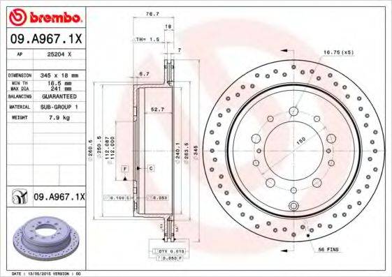 BREMBO 09A9671X гальмівний диск