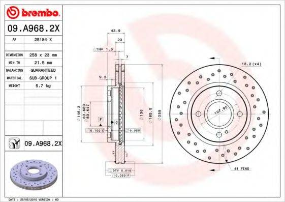 BREMBO 09A9682X гальмівний диск