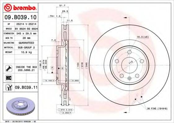 BREMBO 09B03910 гальмівний диск