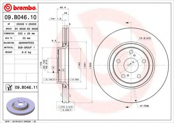 BREMBO 09B04610 гальмівний диск