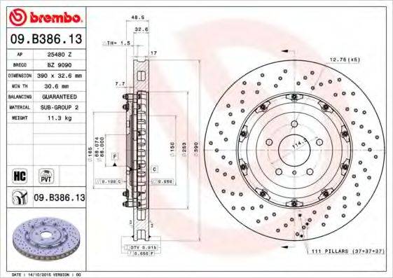 BREMBO 09B38613 гальмівний диск