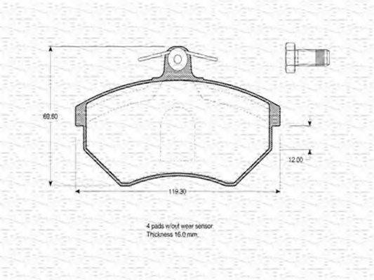 MAGNETI MARELLI 363702160273 Комплект гальмівних колодок, дискове гальмо